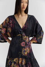 Load image into Gallery viewer, SAGAL Ankle-length floral wrap-top dress with 3/4 kimono sleeves and tiered ruffle hem