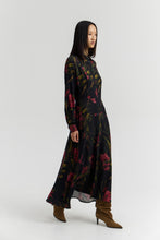 Load image into Gallery viewer, DIANE Ankle-length floral shirt-dress with fitted bodice and pleated flared skirt