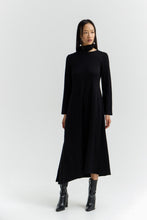 Load image into Gallery viewer, DIVINITY Ankle-length A-line knit dress with asymmetrical cut-out neckline and side slit