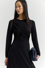 Load image into Gallery viewer, LUCILLE_2 Ankle-length fit-and-flare dress with crossover draped waist