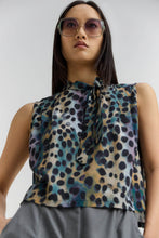 Load image into Gallery viewer, DASHA Sleeveless abstract print tunic with mock collar and side tie-neck