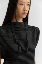 Load image into Gallery viewer, DANIKA_1 Fitted sleeveless tabard top with soft draped funnel neck and textured subtle sheen